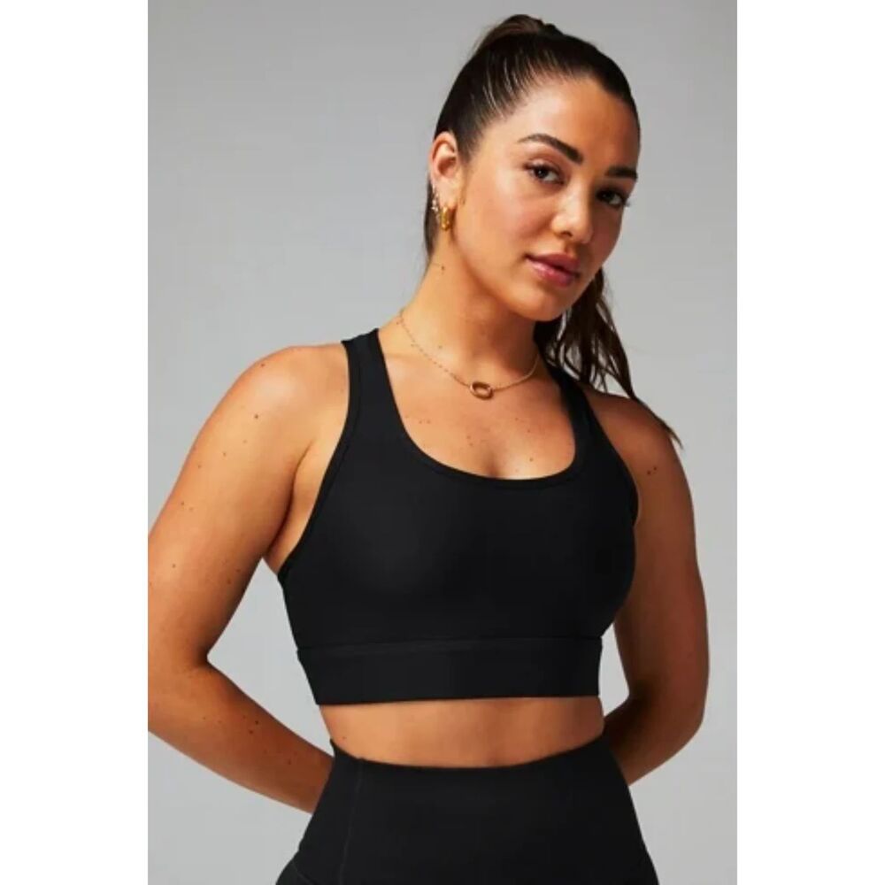 Fabletics Black On-The-Go Medium Impact Sports Bra Size XL Pockets NWOTsas